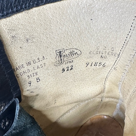 Vintage Justin Roper Boot Men 9 Slim Black Pebbled Leather Lace-Up Kiltie Cowboy - Picture 8 of 8